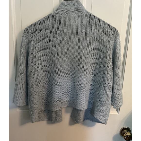 Eileen Fisher Women’s Petite L Silk Linen Blend Cardigan Size Open Front Blue - Picture 2 of 6